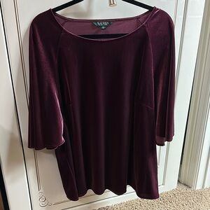 Ralph Lauren Burgundy Velvet Flutter Sleeve Blouse 2X